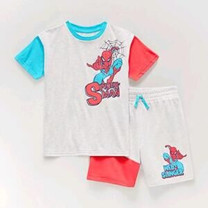 Nwt Boy's Marvel Spiderman Shirt & Shorts Set Spring Summer Size 5 6